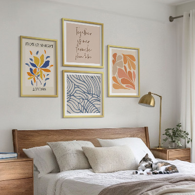 Conjunto de 4 quadros com moldura flores abstratas modernas