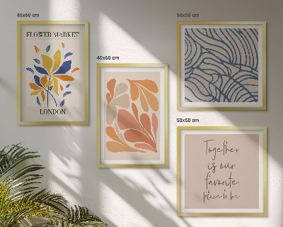 Conjunto de 4 quadros com moldura flores abstratas modernas