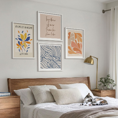 Conjunto de 4 quadros com moldura flores abstratas modernas
