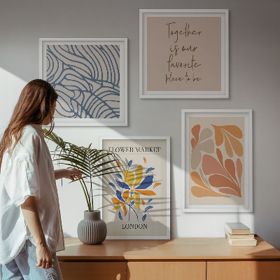 Conjunto de 4 quadros com moldura flores abstratas modernas