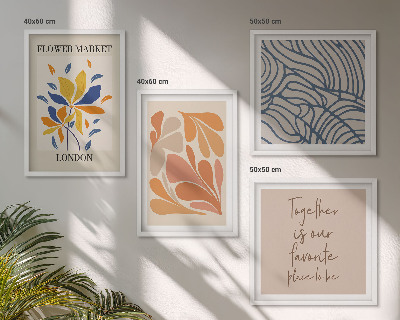 Conjunto de 4 quadros com moldura flores abstratas modernas