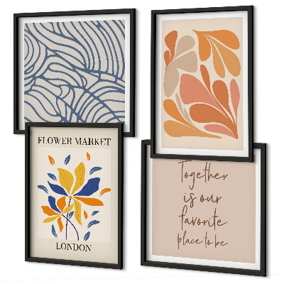 Conjunto de 4 quadros com moldura flores abstratas modernas