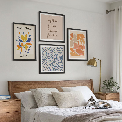 Conjunto de 4 quadros com moldura flores abstratas modernas