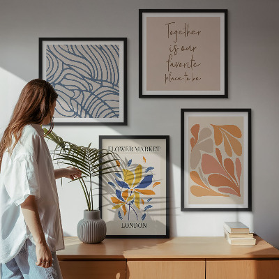 Conjunto de 4 quadros com moldura flores abstratas modernas