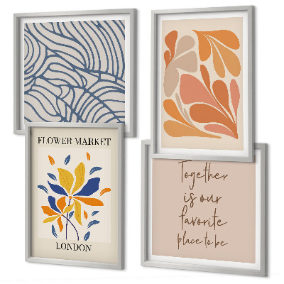Conjunto de 4 quadros com moldura flores abstratas modernas