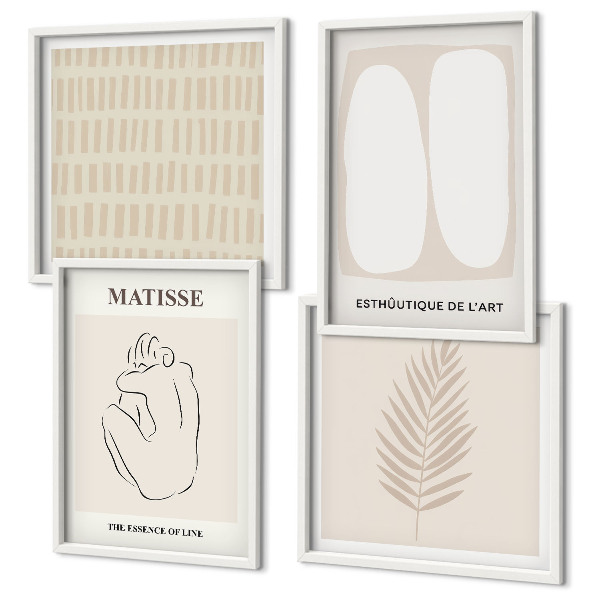 Composição de quadros Linhas, formas, bege, branco