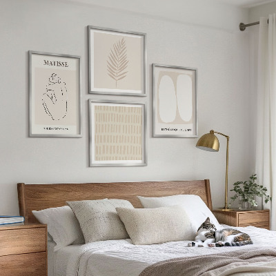 Composição de quadros Linhas, formas, bege, branco
