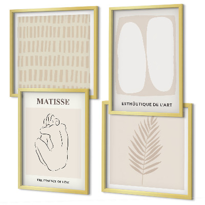 Composição de quadros Linhas, formas, bege, branco