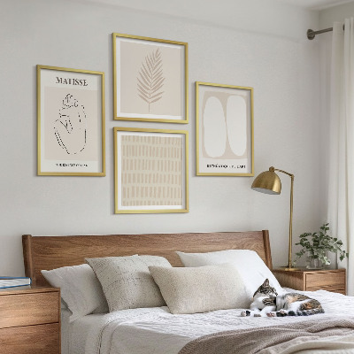 Composição de quadros Linhas, formas, bege, branco