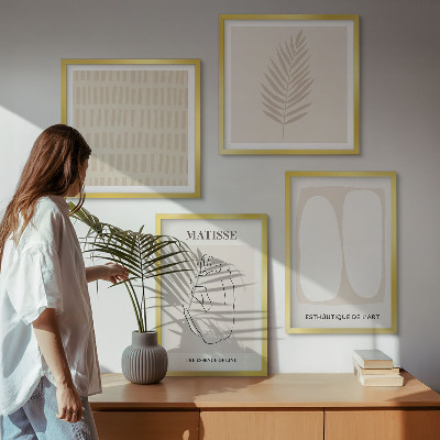 Composição de quadros Linhas, formas, bege, branco