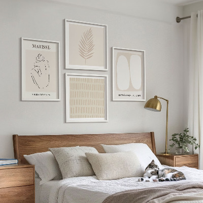 Composição de quadros Linhas, formas, bege, branco