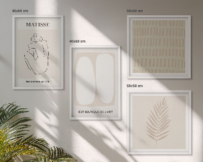 Composição de quadros Linhas, formas, bege, branco