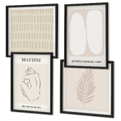 Composição de quadros Linhas, formas, bege, branco