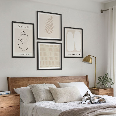 Composição de quadros Linhas, formas, bege, branco