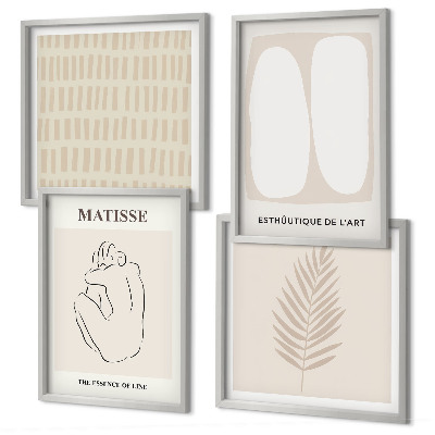 Composição de quadros Linhas, formas, bege, branco