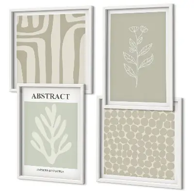 Conjunto de 4 quadros com moldura com estampas de padrões abstratos de plantas