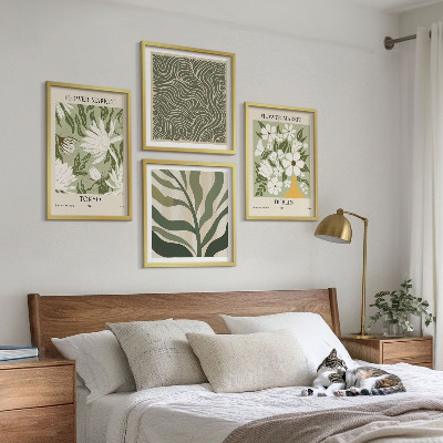 Políptico com moldura Decorações boho com estampas de plantas