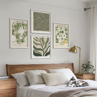 Políptico com moldura Decorações boho com estampas de plantas