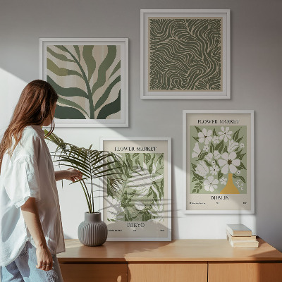 Políptico com moldura Decorações boho com estampas de plantas