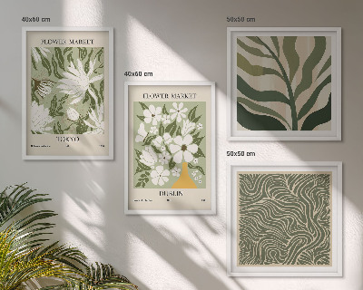 Políptico com moldura Decorações boho com estampas de plantas
