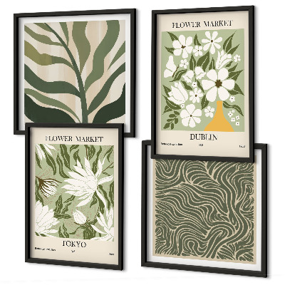 Políptico com moldura Decorações boho com estampas de plantas