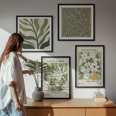 Políptico com moldura Decorações boho com estampas de plantas