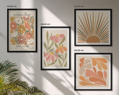 Conjunto de 4 quadros com moldura Girassóis em tons pastel