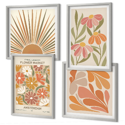 Conjunto de 4 quadros com moldura Girassóis em tons pastel