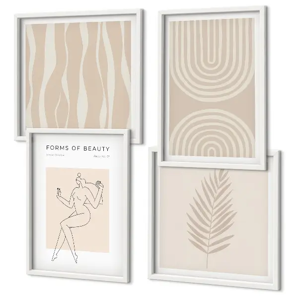 Políptico com moldura decorações abstratas estilo boho