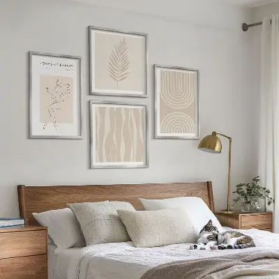 Políptico com moldura decorações abstratas estilo boho
