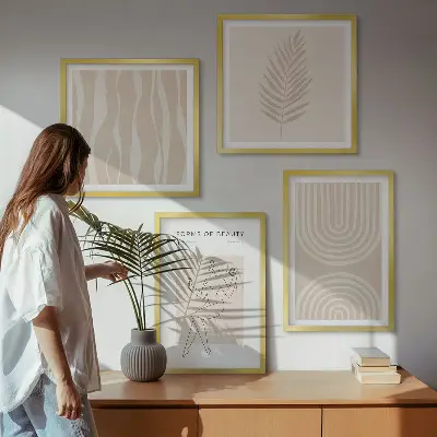 Políptico com moldura decorações abstratas estilo boho