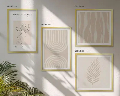 Políptico com moldura decorações abstratas estilo boho