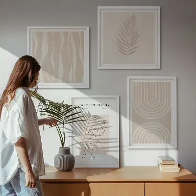 Políptico com moldura decorações abstratas estilo boho