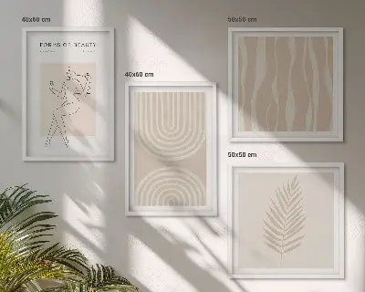Políptico com moldura decorações abstratas estilo boho