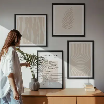 Políptico com moldura decorações abstratas estilo boho