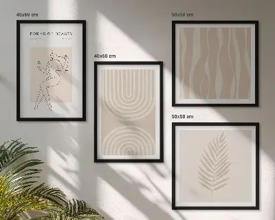 Políptico com moldura decorações abstratas estilo boho
