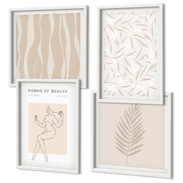 Conjunto de 4 quadros com moldura Motivos vegetais minimalistas