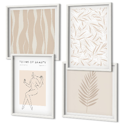 Conjunto de 4 quadros com moldura Motivos vegetais minimalistas