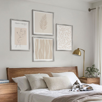 Conjunto de 4 quadros com moldura Motivos vegetais minimalistas