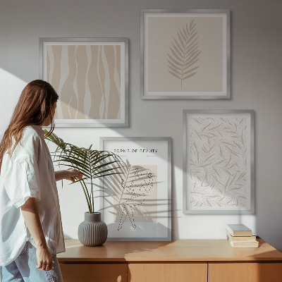 Conjunto de 4 quadros com moldura Motivos vegetais minimalistas