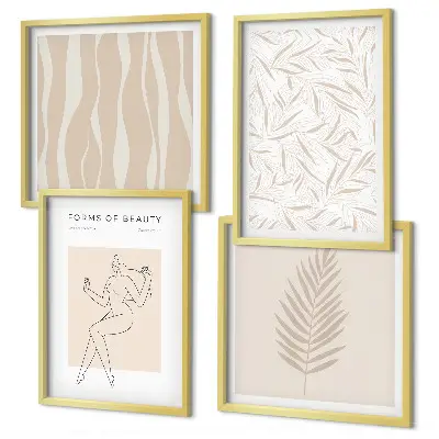 Conjunto de 4 quadros com moldura com motivos vegetais minimalistas