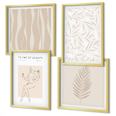 Conjunto de 4 quadros com moldura Motivos vegetais minimalistas