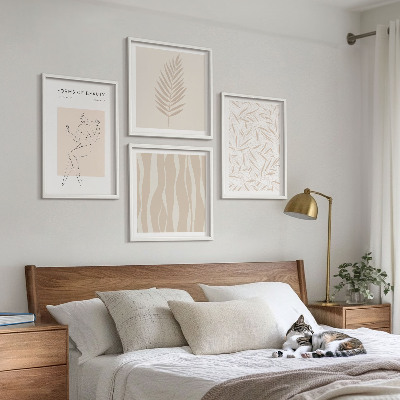 Conjunto de 4 quadros com moldura Motivos vegetais minimalistas