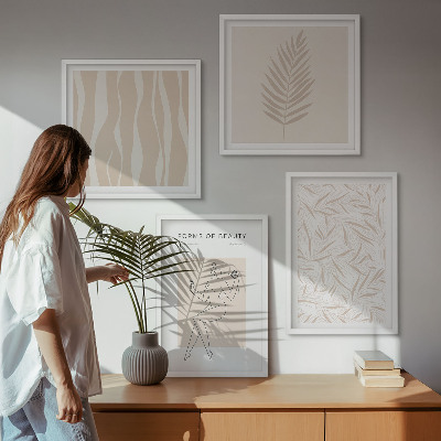 Conjunto de 4 quadros com moldura Motivos vegetais minimalistas
