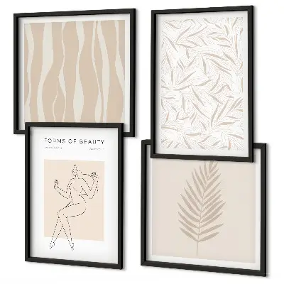 Conjunto de 4 quadros com moldura com motivos vegetais minimalistas