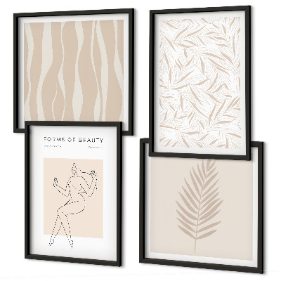 Conjunto de 4 quadros com moldura Motivos vegetais minimalistas