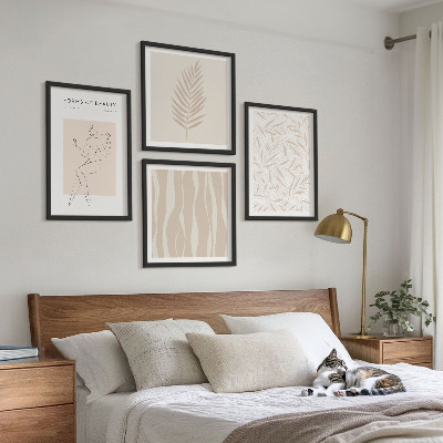 Conjunto de 4 quadros com moldura Motivos vegetais minimalistas