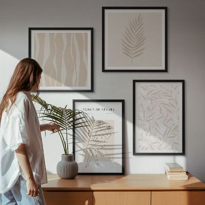 Conjunto de 4 quadros com moldura Motivos vegetais minimalistas