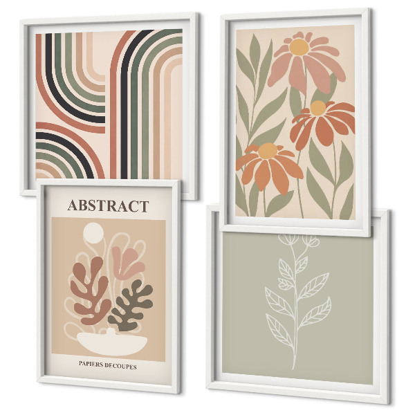 Políptico com moldura Plantas abstratas em tons pastel