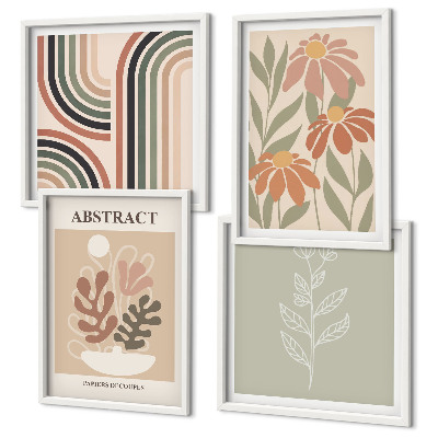 Políptico com moldura Plantas abstratas em tons pastel